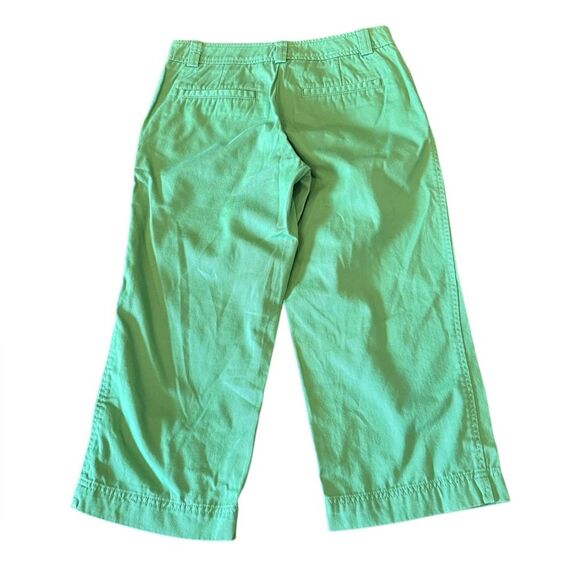 LL Bean Straight Leg Cropped Pants Green Cotton Womens Size 4 Petite - Picture 3 of 8
